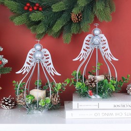 DECORKEY Christmas Decorations for Home, 2PCS Andrew Candle Holders with Pine Cone, red Berry Wreath, Decorative Lanterns for Intdoor Outdoor Porch Centerpiece Table Decor