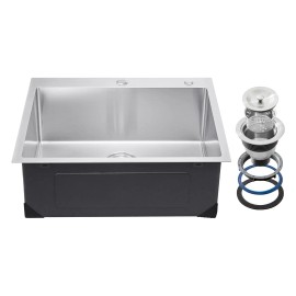 25-Inch 304 Stainless Steel Kitchen Sink Workstation Top Mount Single Bowl Drop-In Farmhouse Basin Accessories IncludedInstallation Type: Top Mount Basin, Sink Width: 25 inch