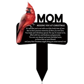 Cinnvoice Christmas Grave Decorations for Cemetery Cardinal Memorial Gift Markers Metal Cardinal Garden Decor Grave Site Decor Cemetery Decorations Memorial Plaques Outdoors(Mom)