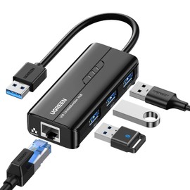 UGREEN USB Hub Ethernet Adapter Gigabit mit 3 USB 3.0 Ports und RJ45 LAN Adapter kompatibel mit MacBook, Mac Pro, Mac Mini, iMac, Surface Pro, Flash Drive unter Windows 11/10/8, Linux, MAC OS