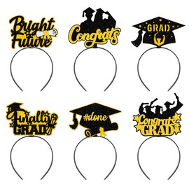 Geluode Congrats Grad Graduation Headband, Pack of 6 Cardboard Graduation Headbands, Class of 2024 Graduation Decorations, Black and Gold Headband for Graduation Cap Graduation Party Favors 2024