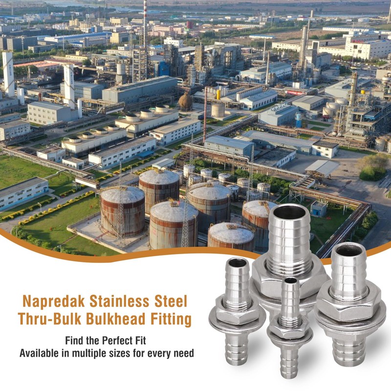Napredak 5/16 Inch Stainless Steel Hose Barb Bulkhead Fitting for