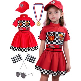 Gortykor Girls Race Car Driver Costume Racing Dress for Girls Racer Outfit for Career Day (7-8 Years)