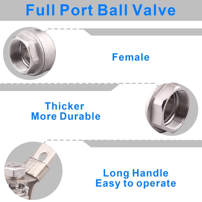DERNORD Stainless Steel 304 Ball Valve, 2-Piece Full Port Heavy