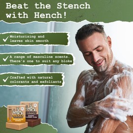 HENCH – Mens Soap Bar 2 Pack Natural Body Soap for Men Exfoliating & Moisturising No Palm Oil & No Harsh Chemicals Soothes Dry Irritated Skin (Gold Rush Honey and Burnt Barrel Rum)