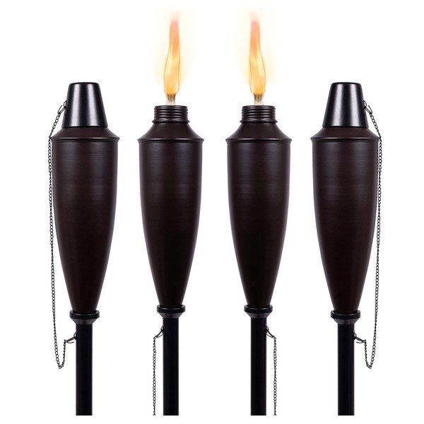 BIRDROCK HOME 4-Pack Outdoor Oil Garden Torch | 60-inch Tall | Flame Torch Light | Backyard Outside Patio Lighting | Outdoor Decorative Garden Décor Metal Torch | Black