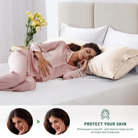 Love's cabin Body Pillow Cover, 20x54 inches Beige Soft Satin Body Pillow case with Envelope Closure, Silky Slip Cooling Body Pillow Pillowcases for Hair and Skin, Similar to Silk Pillow Cases