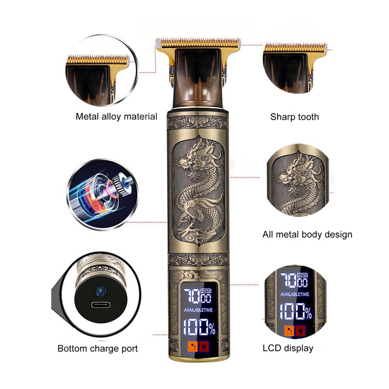Electric Hair Cutter Engraved Dragon Patterned Haircut Clipper Machine Compact