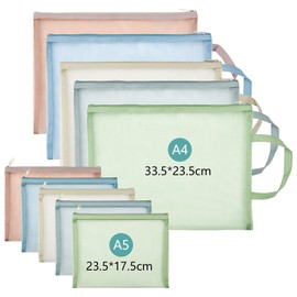 GZCZCC 10Pcs Mesh Zipper Pouch Bags Plastic Wallets File Folder A4&A5 Size Zip Lock Bags Mesh Document Wallet Colored Single-Layer Toy Storage Organizer Zip Lock Folder with Handle for School Office