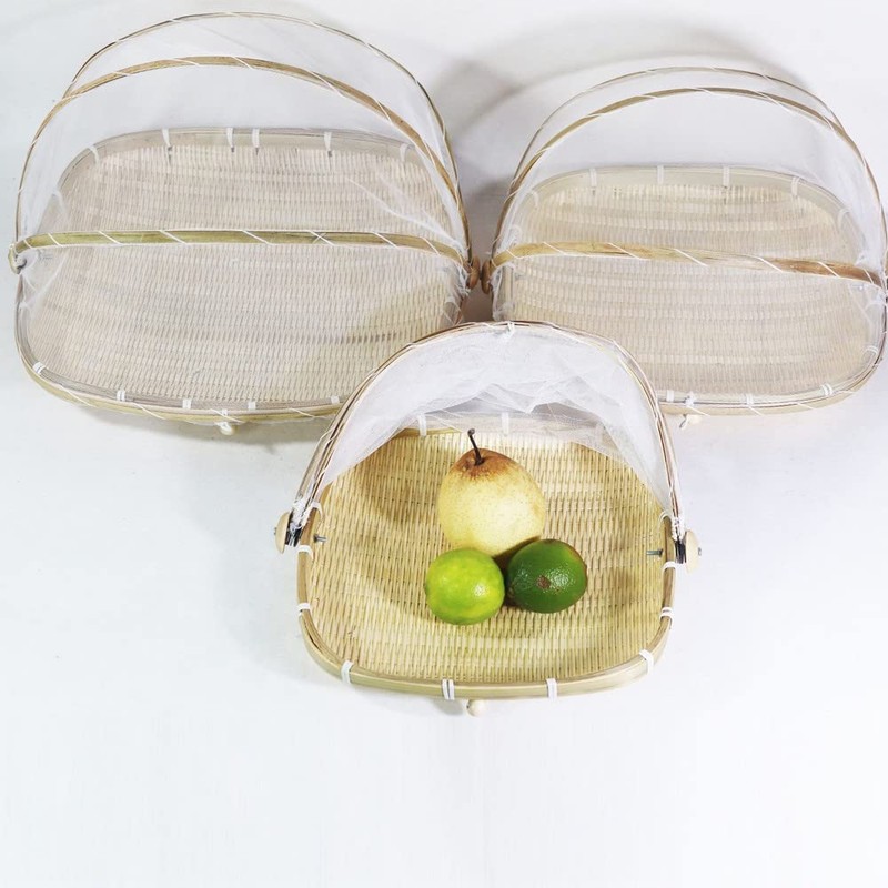 Xshelley Square bamboo tent basket with lid, vegetables/fruits, bread, storage
