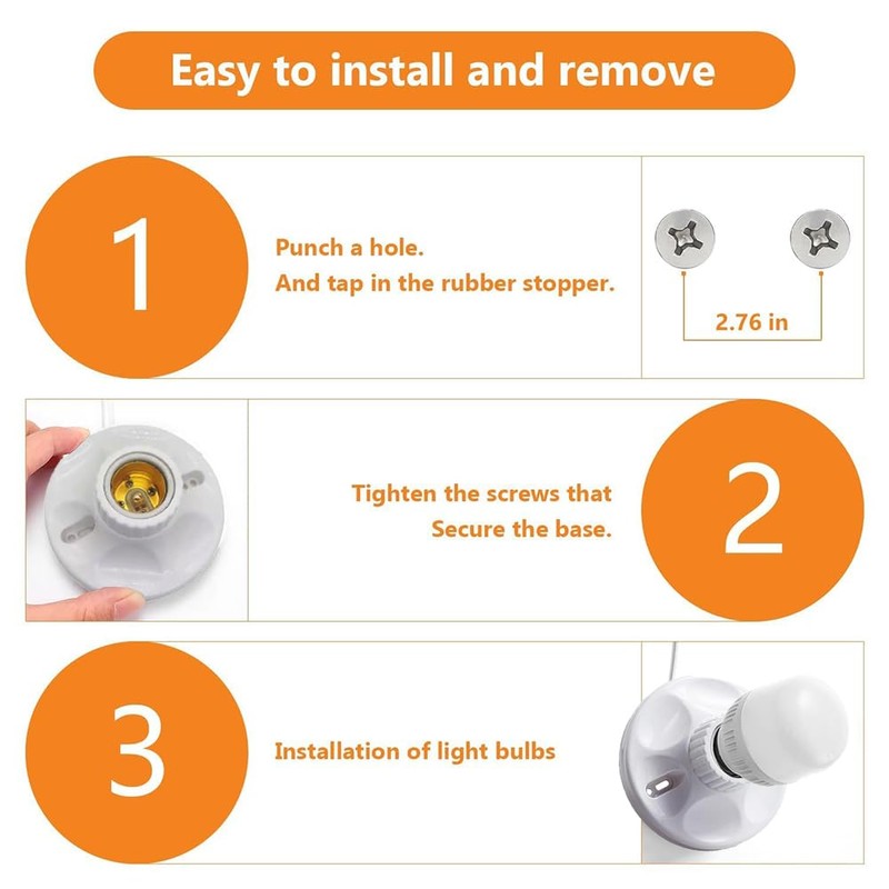 25ft Light Bulb Base with Cord E26/E27 Light Socket with