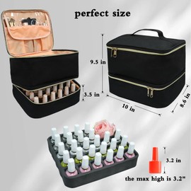 LIVEBAY Nail Polish Organizer Bag, Double-Layer Nail Supplies Makeup Organizer Bag - Holds 30 Bottles & Nail Lamp, Professional Nail Kit Storage Carrying Case (Black)