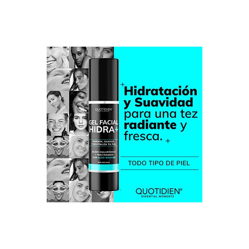 Gel Hidratante Facial Ácido Hialurónico Niacinamida Alga Wakame Ingredientes Naturales