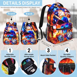 Euvazeni Kids Baseball Backpack for Boys Sports Theme Boys School Backpack for Kid Children Teens Elementary Middle School Students Kids' Backpacks Ages 6-18 Skull Bookbag Travel Back Pack