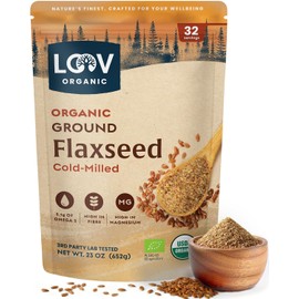 LOOV Organic Ground Flaxseed - Cold-Milled Flax Seeds - High Fiber, 5.1 g Plant-Based Omega-3 (ALA), For Smoothies & Baking, Flaxseed Meal, Linaza Molida Grown in Finland, 23 oz Resealable Pouch