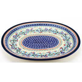 Polish Pottery Market Oval Medium Platter, 13.5" L, 10.5" W, Handmade by Zaklady Ceramiczne Boleslawiec Poland, Stoneware Trays for Entertaining, Kitchen Dishes for Dinner.