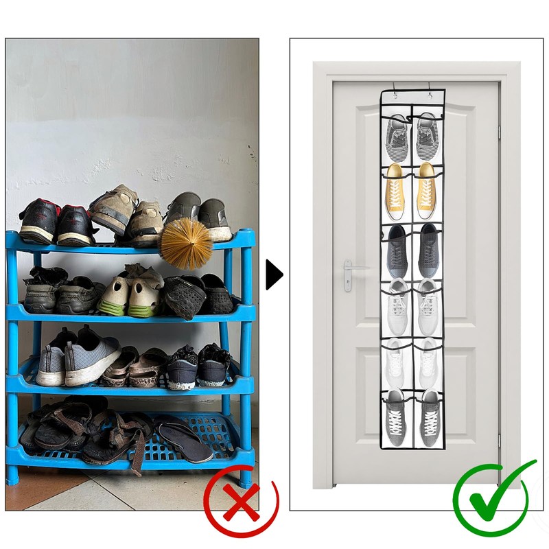 Extra Large Hanging Shoe Storage Organizer, 12 Grey Mesh Pockets