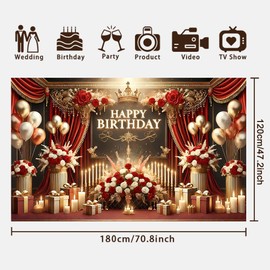 Red Gold Birthday Paty Backdrop Luxurious Red Gold Happy Birthday Banner Red Gold Photography Background for Home Decorations Party Supplies 70.8 x 47.2 Inch