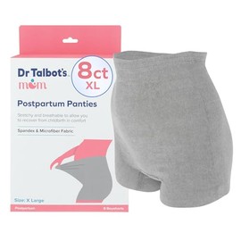 Dr. Talbot's Mom Postpartum Underwear, Disposable Boyshorts, Stretchy Breathable Support, Size X-Large, 8 Postpartum Pants, Gray
