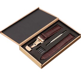 Watch Strap Leather Watchband Band Buckle Pin Universal Accessory for Replacement Brown Watch Strap and Rose Gold Buckle 20mm / 0.79in