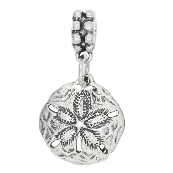 Sterling Silver Oxidized Large Textured Sand Dollar Dangle Bead Charm