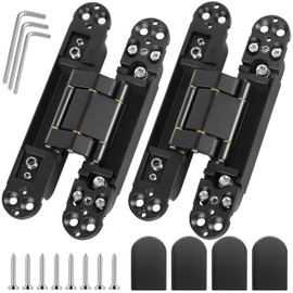 Upgraded Invisible Door Hinges (2 pcs) -6 Inch Black Hidden Hinges for Doors, 3 Way Adjustable & 180 Deg Swing & Copper Support Invisible Hinge, Heavy-Duty Concealed Door Hinges 88Lbs Load-Bearing