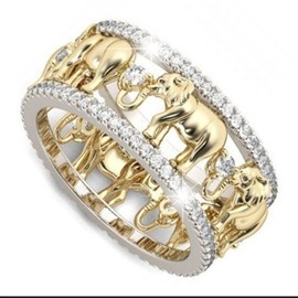 Yarrzhen 925 Sterling Silver Cubic Zirconia Yellow Gold Beautiful Elephant Animal Ring Lucky Elephant Ring (8)