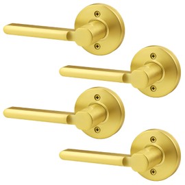 Probrico Gold Dummy Door Handles Interior French Door Handle Lever for Hallway Closet, Brushed Gold Dummy Door Lever, Wave Style, 4 Pack