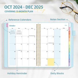 2025 Planner, Annecy Weekly ＆ Monthly Planner 2025, Jan. 2025 – Dec. 2025, 8.5" x 11" Monthly Agenda Planner with Tabs, Vegan Leather Cover, Spiral Binding, Double-sided Pocket, Bookmark, Blue