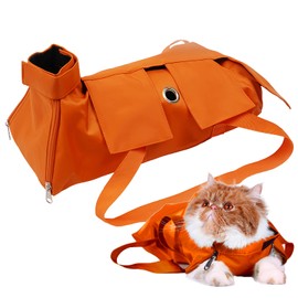 Kukaster Pet Cat’s Restraint Bag for Claw Care Nail Trimming Anti-Scratching Grooming Bag for Cats Medical Examination(Orange-l)