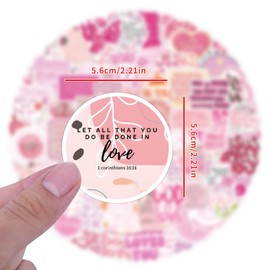 110Pcs Pink Bible Stickers for Girls Boys Children Teens,Cute Style Stickers for Laptop Water Bottles,Bicycle,Skateboard,Computer,Waterproof Vinyl for Wall,Graffiti Stickers