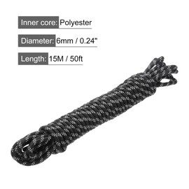 sourcing map Polypropylene Rope Diamond Braid Nylon Cord 1/4" 50ft/15m High Strength for Indoor Outdoor Camping Boating Clothes Line - 6mm,Black/White