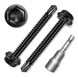 EASTPUK 50Pcs #12 x 2 Sheet Metal Screws, 410 Stainless Steel Self Drilling Hex Head Black Self Tapping Screws for Metal with Drill Bit