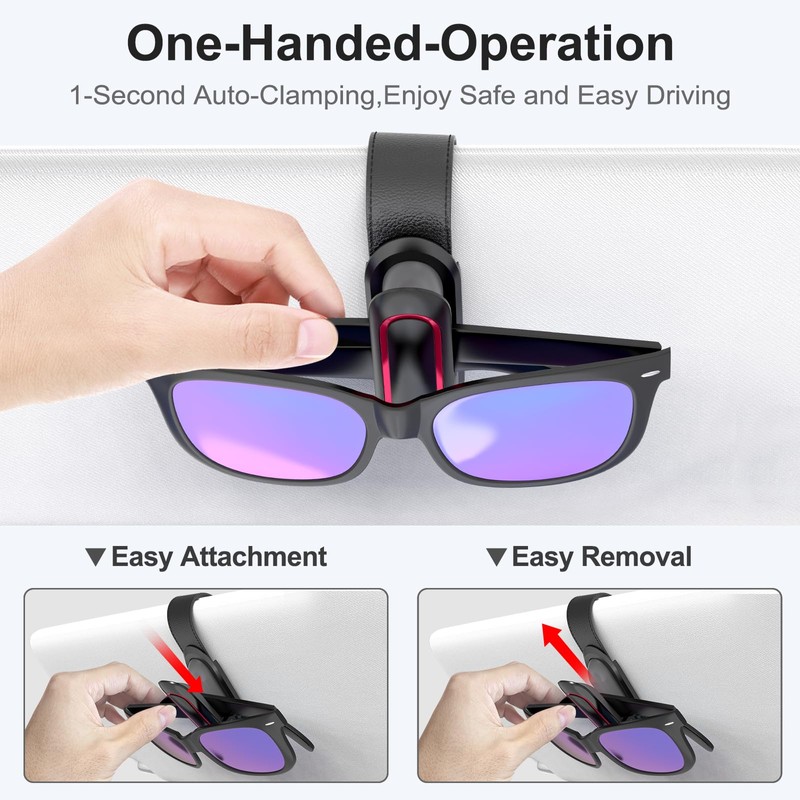 Veharvim Sunglass Holder for Car (One-Handed-Operation, Gentle & Secure Hold,