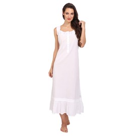 Miss Lavish London Victorian Style Nightgown Sleeveless Long Sleepwear Women Cotton Plus Size Vintage Nightdress White 12