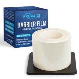 Pruvade Clear Barrier Film 4” x 6” - Self Adhesive Protective Film (1 Box, 1200 Sheets) Universal Dental Instruments Tape Protects Equipment, Makeup, Microblading, Home Surfaces, Roll & Dispenser Box