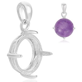 BENECREAT 925 Sterling Silver Bezels Settings, Platinum Round Blank Pendants with 4 Claws Fit 12mm Gemstones, Cabochon Settings for Necklace Bracelet Keychain Earring, Jewelry Supplies