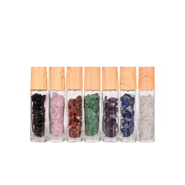 10ml Roller Bottles for Essential Oils, 7 Pcs Essential Oil Roller Bottles Refillable Glass Roll on Bottles with Gemstone Roller Balls & Crystal Chips Inside for Travel, Perfume and Lip Gloss