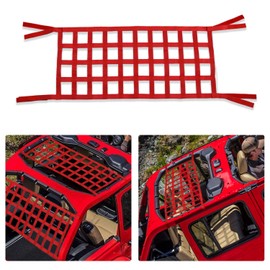 ONE250 Cargo Mesh Heavy Duty Net, Roof Top Hammock or Rear Trunk Restraint Baggage Cover, Compatible with Jeep Wrangler TJ JK JKU JL JLU YJ Sahara Rubicon Unlimited (1987-2024) 2 Door 4 Door (Red)