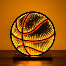 Elumina Decor - Basketball Infinity Mirror Night Light - LED Basketball Nightlight for Kids - USB-Powered With Dimmer Switch - 3D LED Infinity Light - Bedroom Decor For Boys, Girls & Teens - 12" x 13"