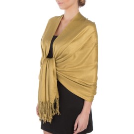Sakkas Large Soft Silky Pashmina Shawl Wrap Scarf Stole in Solid Colors - Goldenrod