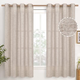 YoungsTex Natural Linen Curtains 63 Inch Length 2 Panels Bronze Grommet Linen Textured Short Window Drapes Light Filtering for Living Room Bedroom, 52 X 63 Inch