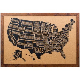 Craig Frames Wayfarer Cork Board, Typographic United States Push Pin Travel Map, Rustic Dark Walnut Frame and Pins, 16 x 20 Inch