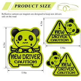 DXNQ 3 PCS Reflective Student Driver Magnet, Keep Distance Please Be Patient New Driver Safety Warning Sticker, Car Bumper Sticker Magnet Sign for Rookie Novice Driver, Car Accessories (Panda)