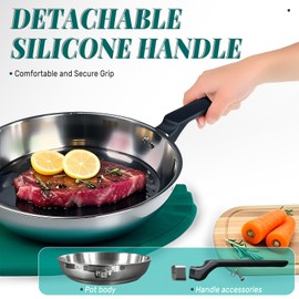 Disaenvir Stainless Steel Pan 7.5 Inch - Professional Cookware Frying Pan with Detachable Handle, Induction-Ready Skillet, Dishwasher-Safe, Heavy Duty