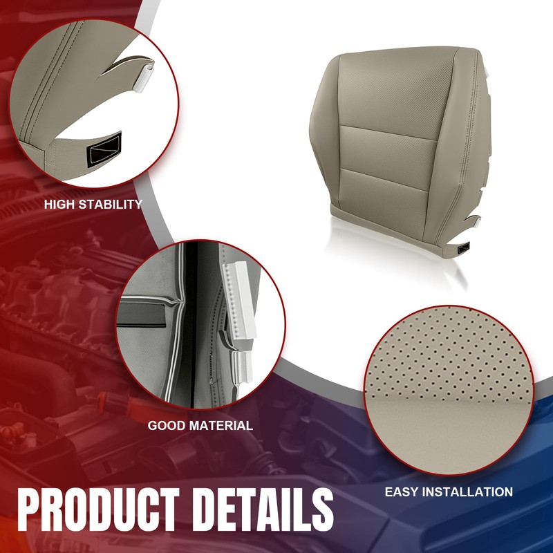 AUTOKAY Front Passenger Perforated Leather Seat Cover Gray for Acura