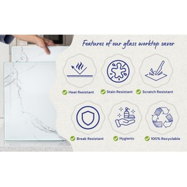 Kitchenville Glass Cutting Board 16"x12": Tempered Glass Kitchen Counter Protector - Durable- Scratch-Resistant, Heat-Proof - Design 2 - White Marble Effect