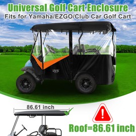 10L0L Golf Cart 4 Passenger Golf Cart Enclosure, 600D Waterproof Driving Enclosure for Club Car EZGO RXV TXT Yamaha Rain Cover, Roof Within 86.6 inch (Orange/Black)