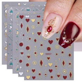 JMEOWIO 9 Sheets Moon Star Nail Art Stickers Decals Self-Adhesive Nail Supplies Nail Art Design Decoration Accessories