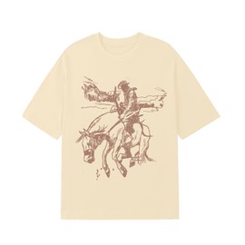 Pairxily Western Cowboy Shirts for Women Oversized Vintage Rodeo Graphic Tees Boho Country Music Cute Cowgirl Summer Tops(Apricot,M)